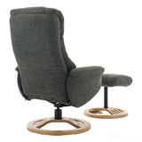 The Mandalay Swivel Recliner Chair & Footstool in ChaCha Fern Green Fabric - Refurbished Morris Living