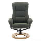 The Mandalay Swivel Recliner Chair & Footstool in ChaCha Fern Green Fabric - Refurbished Morris Living
