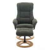 The Mandalay Swivel Recliner Chair & Footstool in ChaCha Fern Green Fabric - Refurbished Morris Living