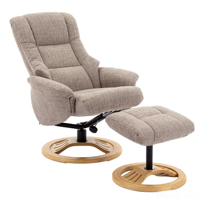 The Mandalay Swivel Recliner Chair & Footstool in ChaCha Oat Fabric Morris Living