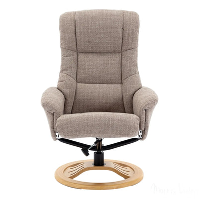 The Mandalay Swivel Recliner Chair & Footstool in ChaCha Oat Fabric Morris Living