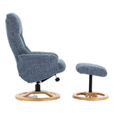 The Mandalay Swivel Recliner Chair & Footstool in ChaCha Ocean Blue Fabric Morris Living