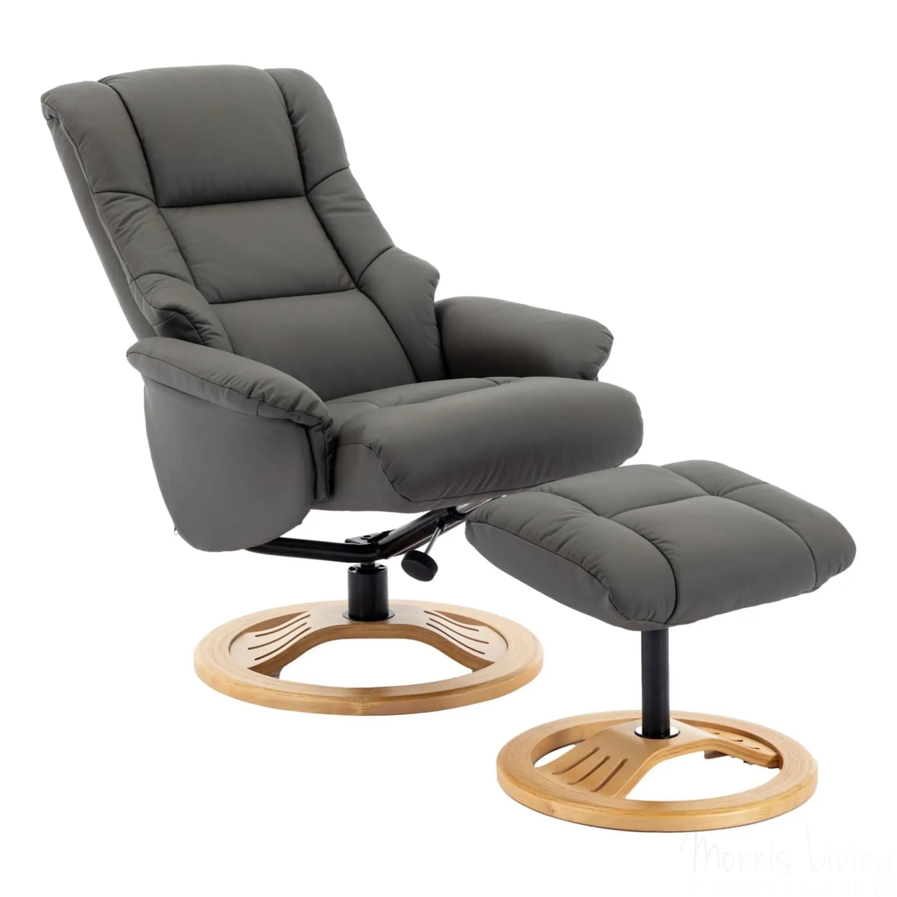 The Mandalay Swivel Recliner Chair & Footstool in Cinder Genuine Leather Morris Living