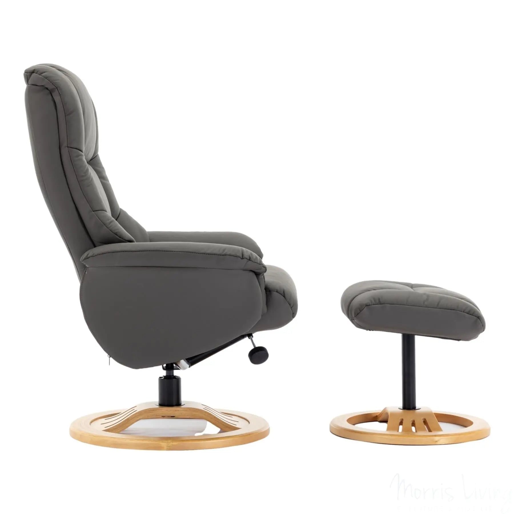 The Mandalay Swivel Recliner Chair & Footstool in Cinder Genuine Leather Morris Living