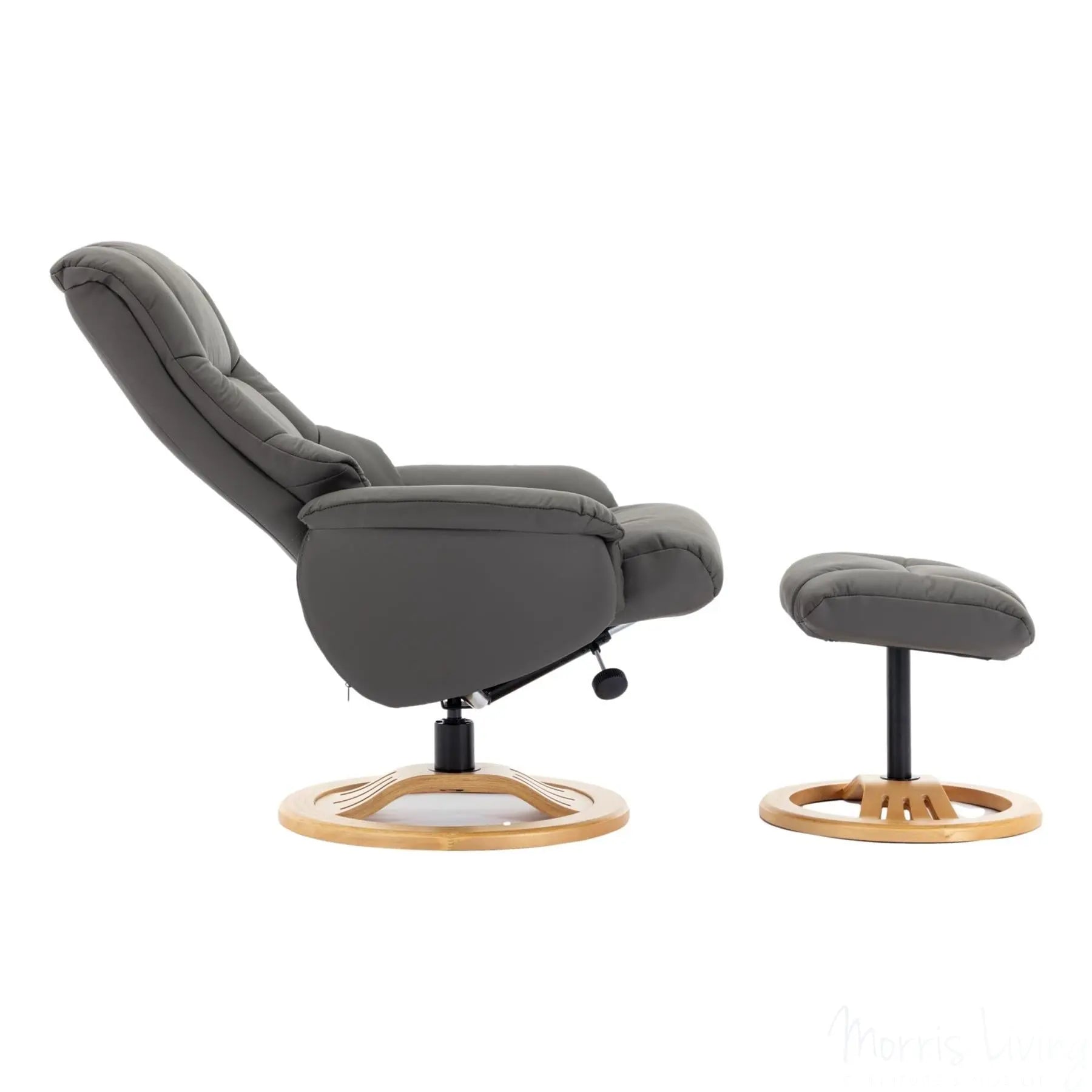 The Mandalay Swivel Recliner Chair & Footstool in Cinder Genuine Leather Morris Living