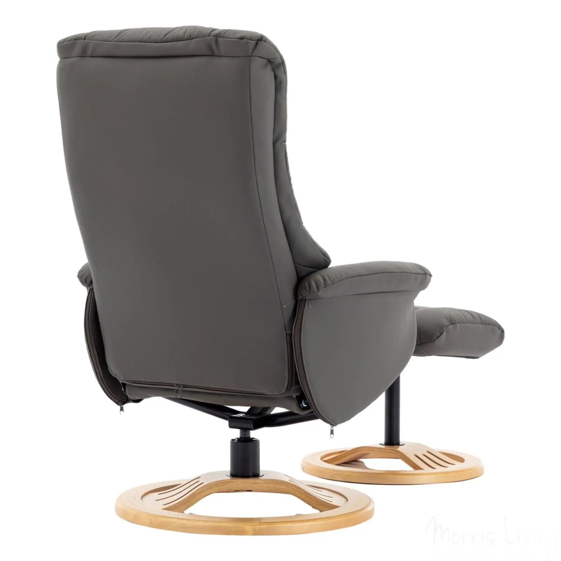 The Mandalay Swivel Recliner Chair & Footstool in Cinder Genuine Leather Morris Living