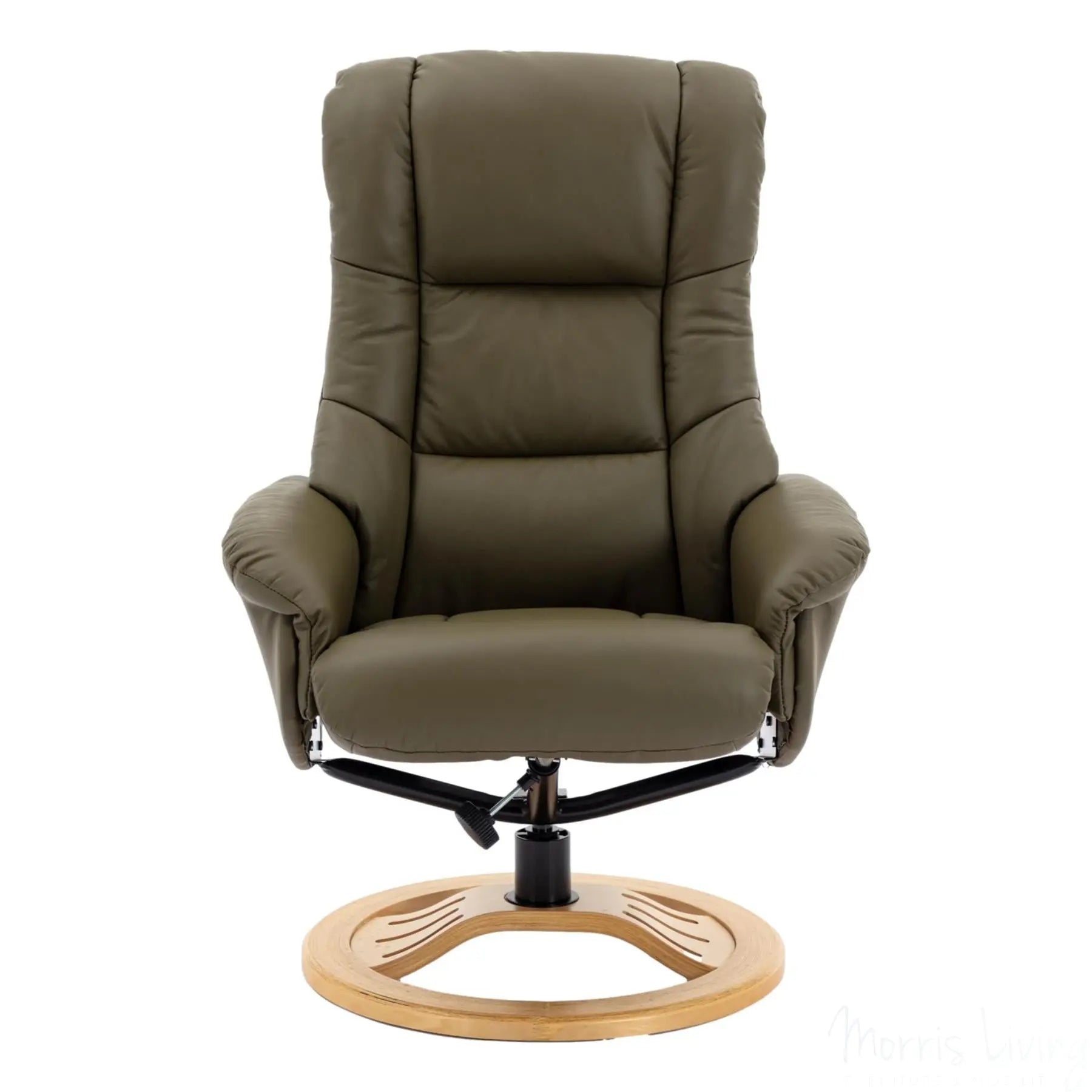 The Mandalay Swivel Recliner Chair & Footstool in Olive Green Genuine Leather Morris Living
