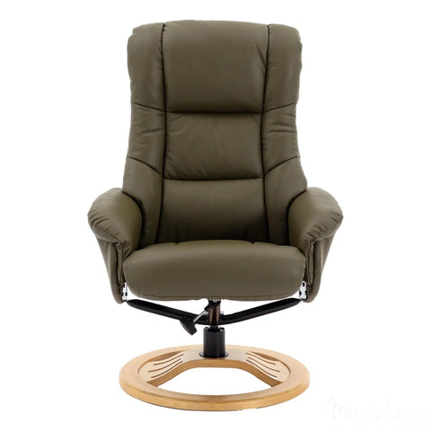 The Mandalay Swivel Recliner Chair & Footstool in Olive Green Genuine Leather Morris Living - image 6