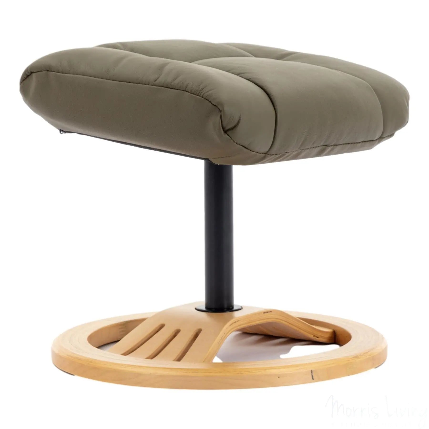 The Mandalay Swivel Recliner Chair & Footstool in Olive Green Genuine Leather Morris Living