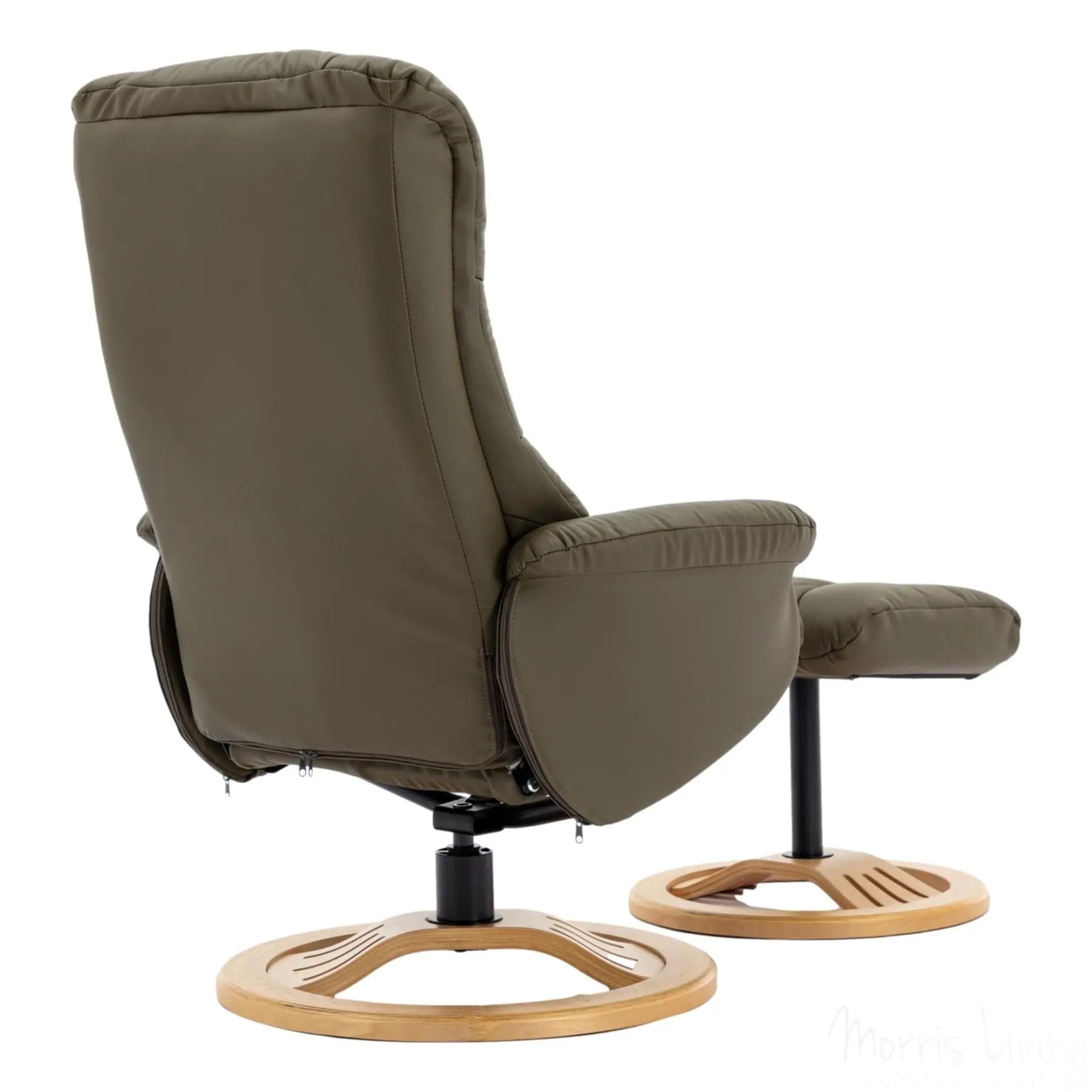 The Mandalay Swivel Recliner Chair & Footstool in Olive Green Genuine Leather Morris Living