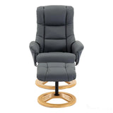 The Mandalay Swivel Recliner Chair & Footstool in Petrol Blue Genuine Leather Morris Living - thumbnail 2