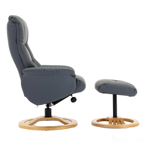 The Mandalay Swivel Recliner Chair & Footstool in Petrol Blue Genuine Leather Morris Living - image 4