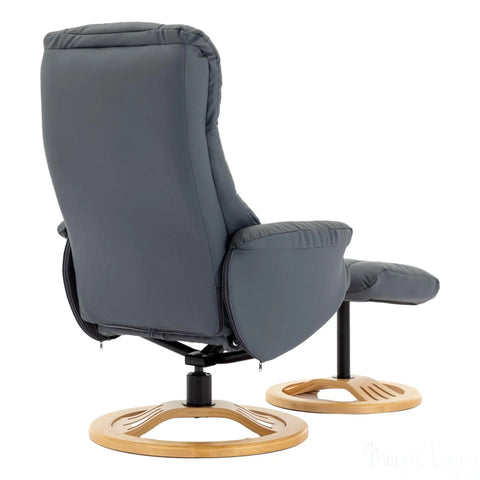 The Mandalay Swivel Recliner Chair & Footstool in Petrol Blue Genuine Leather Morris Living - image 9