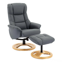 The Mandalay Swivel Recliner Chair & Footstool in Petrol Blue Genuine Leather - Refurbished Morris Living
