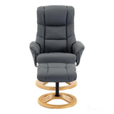 The Mandalay Swivel Recliner Chair & Footstool in Petrol Blue Genuine Leather - Refurbished Morris Living