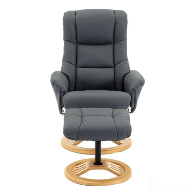 The Mandalay Swivel Recliner Chair & Footstool in Petrol Blue Genuine Leather - Refurbished Morris Living