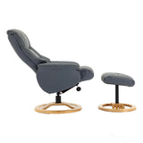 The Mandalay Swivel Recliner Chair & Footstool in Petrol Blue Genuine Leather - Refurbished Morris Living