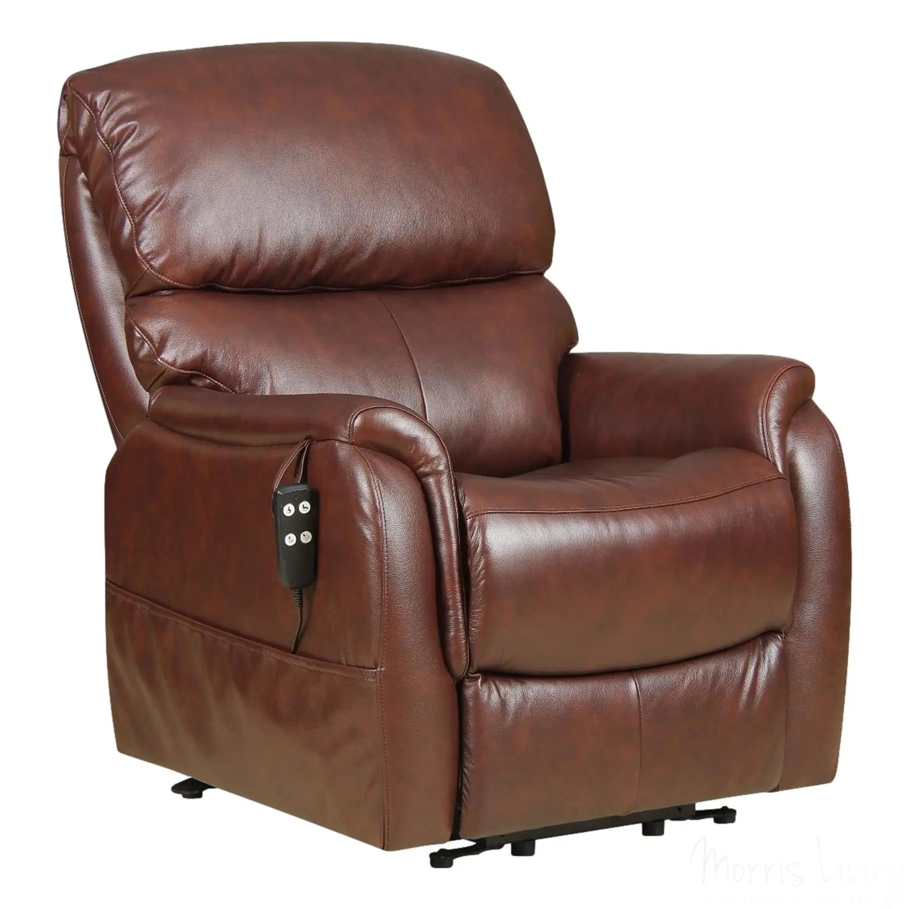 The Montreal - Dual Motor Riser Recliner Electric Mobility Lifting Chair in Chestnut Leather Morris Living