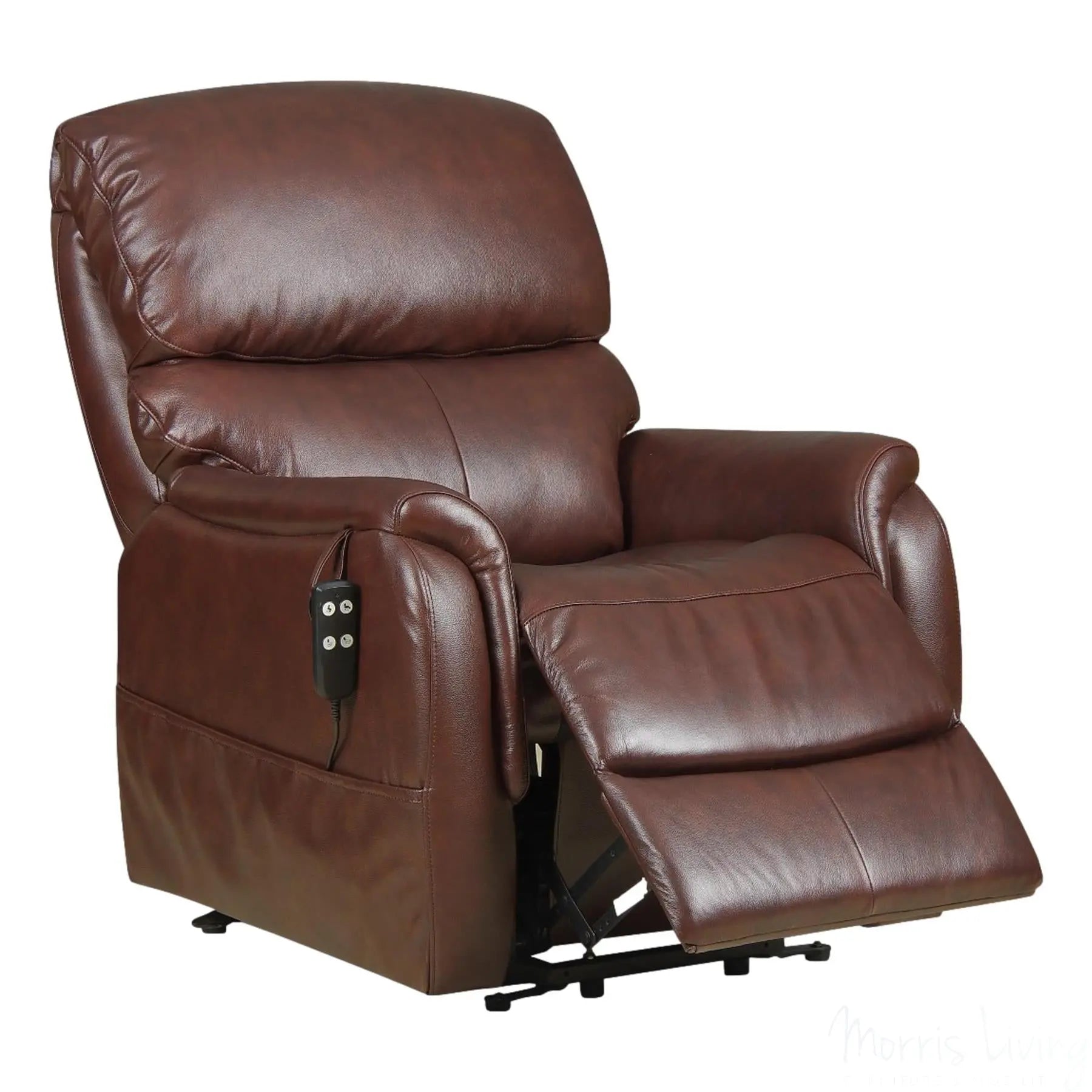 The Montreal - Dual Motor Riser Recliner Electric Mobility Lifting Chair in Chestnut Leather Morris Living