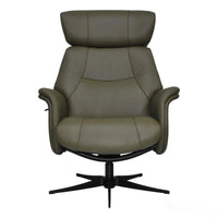 The Murcia - Swivel Recliner Chair & Matching Footstool Olive Green Leather Morris Living