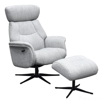 The Murcia - Swivel Recliner Chair & Matching Footstool in Casper Beige Fabric Morris Living