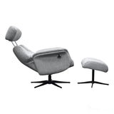 The Murcia - Swivel Recliner Chair & Matching Footstool in Casper Beige Fabric Morris Living