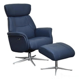 The Murcia - Swivel Recliner Chair & Matching Footstool in Navy Genuine Leather Morris Living