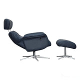 The Murcia - Swivel Recliner Chair & Matching Footstool in Navy Genuine Leather Morris Living