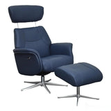 The Murcia - Swivel Recliner Chair & Matching Footstool in Navy Genuine Leather Morris Living