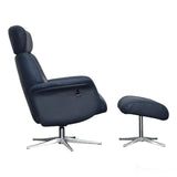 The Murcia - Swivel Recliner Chair & Matching Footstool in Navy Genuine Leather Morris Living