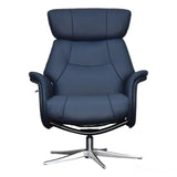 The Murcia - Swivel Recliner Chair & Matching Footstool in Navy Genuine Leather Morris Living