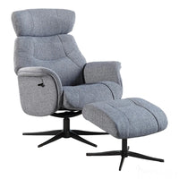 The Murcia - Swivel Recliner Chair & Matching Footstoolin Powder Blue Fabric Morris Living