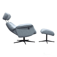 The Murcia - Swivel Recliner Chair & Matching Footstoolin Powder Blue Fabric Morris Living