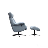 The Murcia - Swivel Recliner Chair & Matching Footstoolin Powder Blue Fabric Morris Living