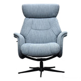 The Murcia - Swivel Recliner Chair & Matching Footstoolin Powder Blue Fabric Morris Living
