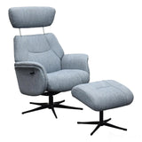 The Murcia - Swivel Recliner Chair & Matching Footstoolin Powder Blue Fabric Morris Living