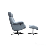 The Murcia - Swivel Recliner Chair & Matching Footstoolin Powder Blue Fabric Morris Living - thumbnail 3
