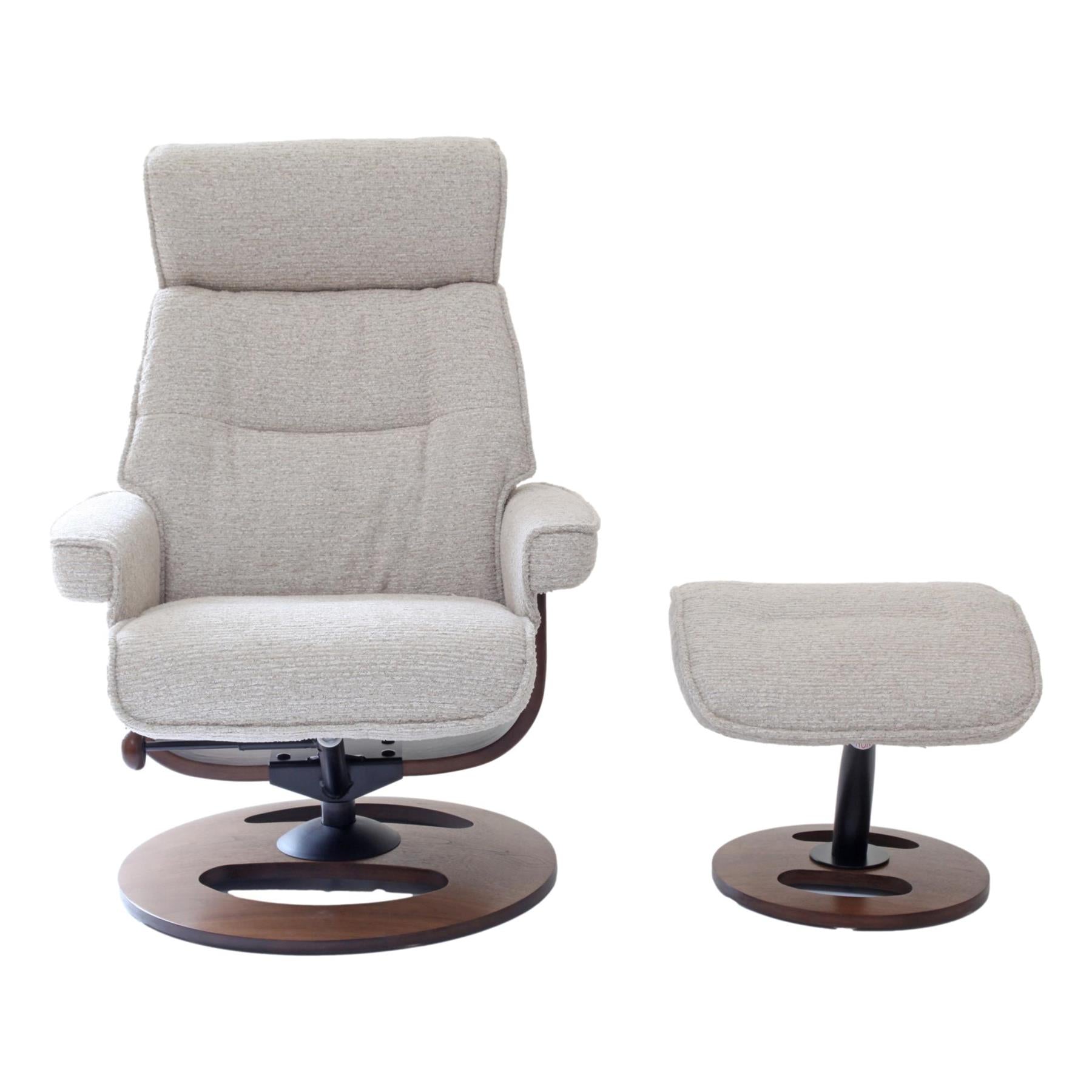 The Newton Swivel Recliner Chair & Matching Footstool – Beige Fabric