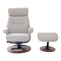The Newton Swivel Recliner Chair & Matching Footstool – Beige Fabric