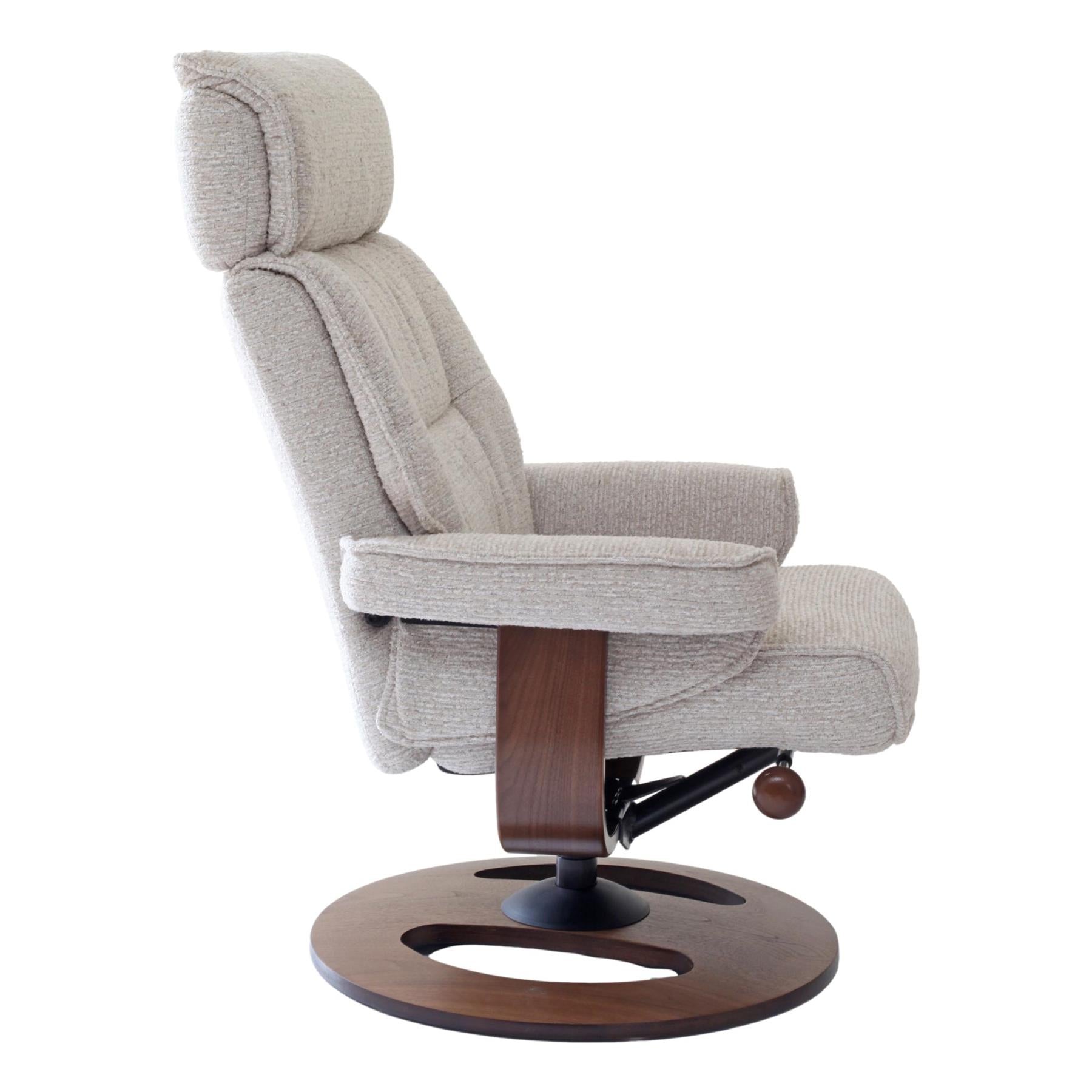 The Newton Swivel Recliner Chair & Matching Footstool – Beige Fabric