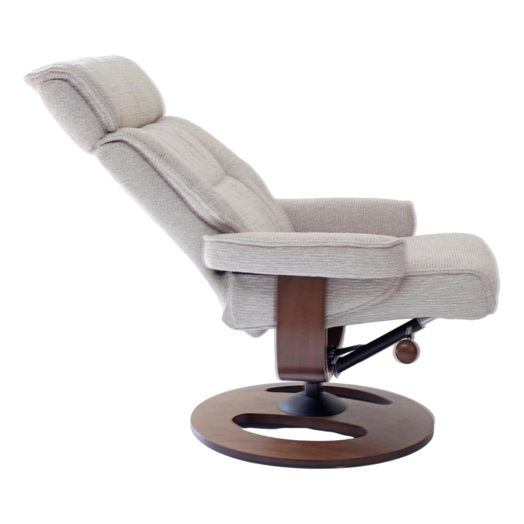 The Newton Swivel Recliner Chair & Matching Footstool – Beige Fabric