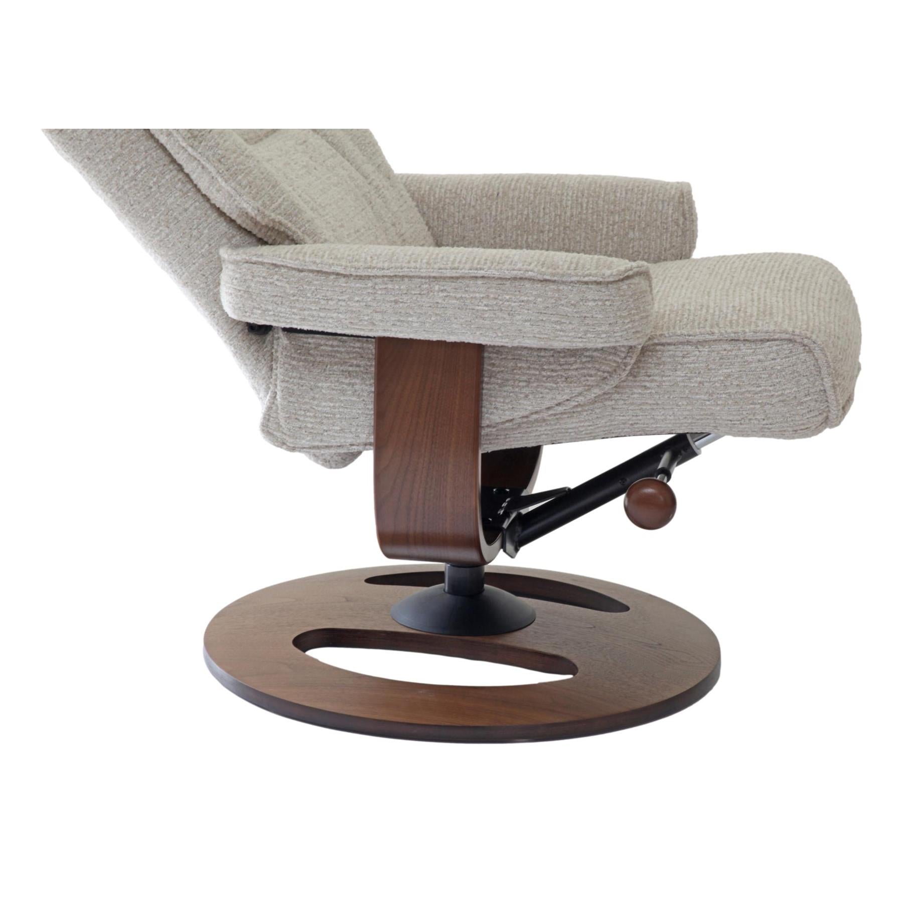 The Newton Swivel Recliner Chair & Matching Footstool – Beige Fabric