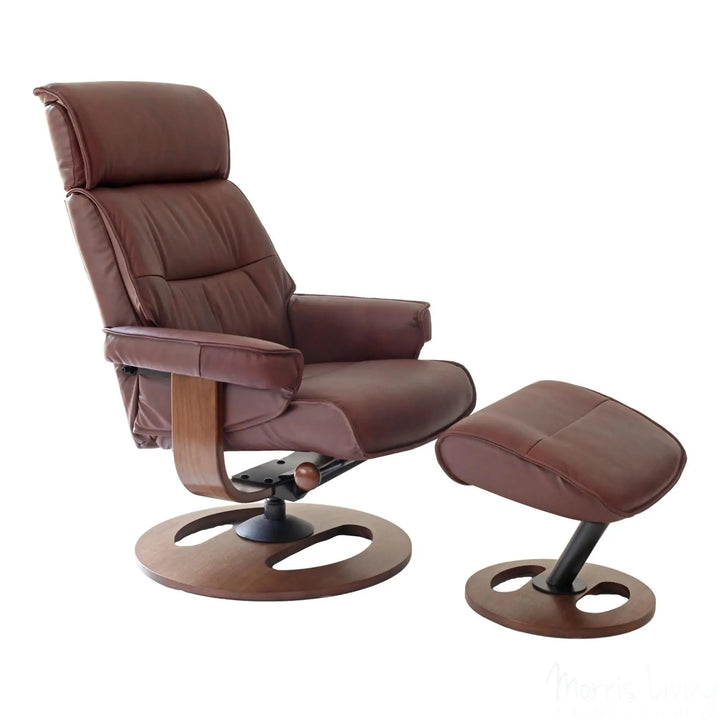 The Newton Swivel Recliner Chair & Matching Footstool – Chestnut Leather Morris Living - image 1