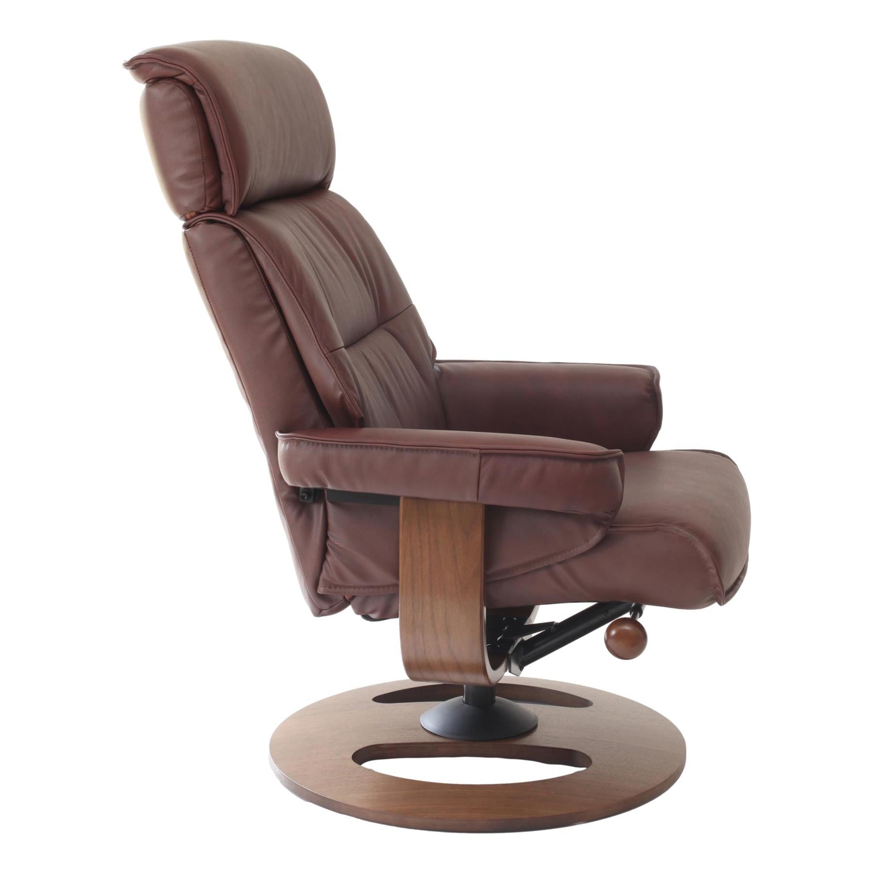 The Newton Swivel Recliner Chair & Matching Footstool – Chestnut Leather
