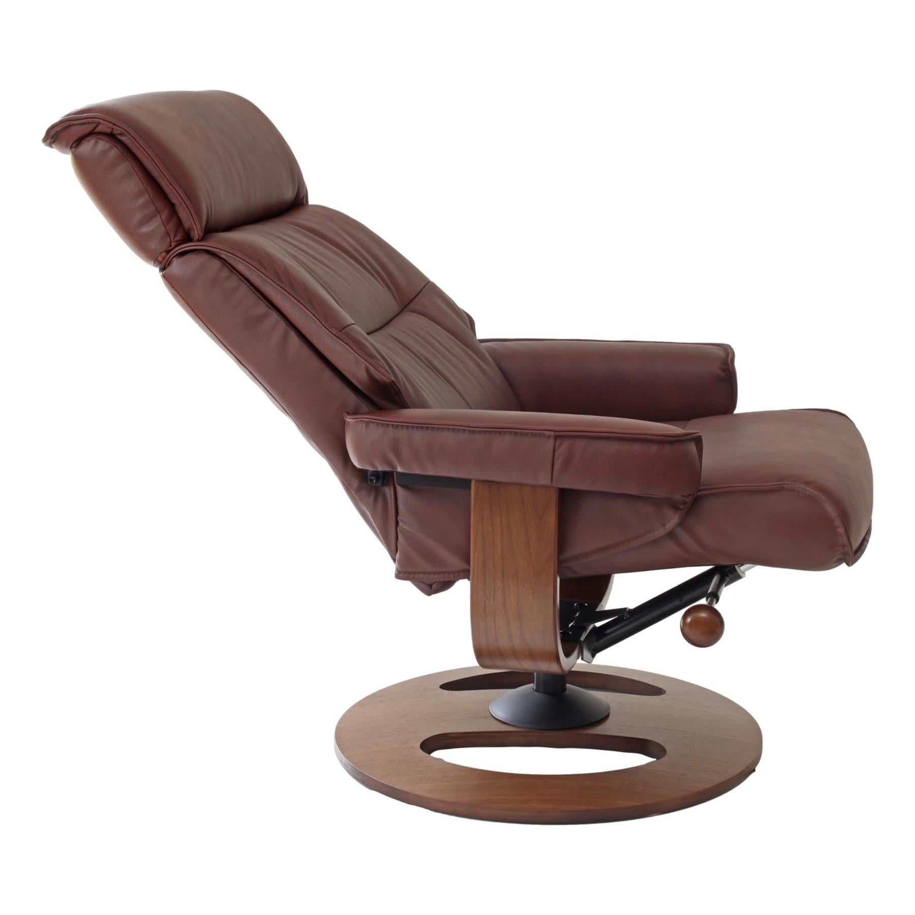 The Newton Swivel Recliner Chair & Matching Footstool – Chestnut Leather