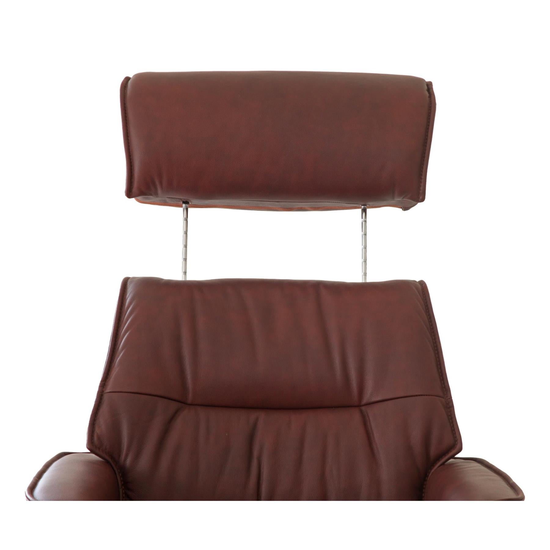 The Newton Swivel Recliner Chair & Matching Footstool – Chestnut Leather