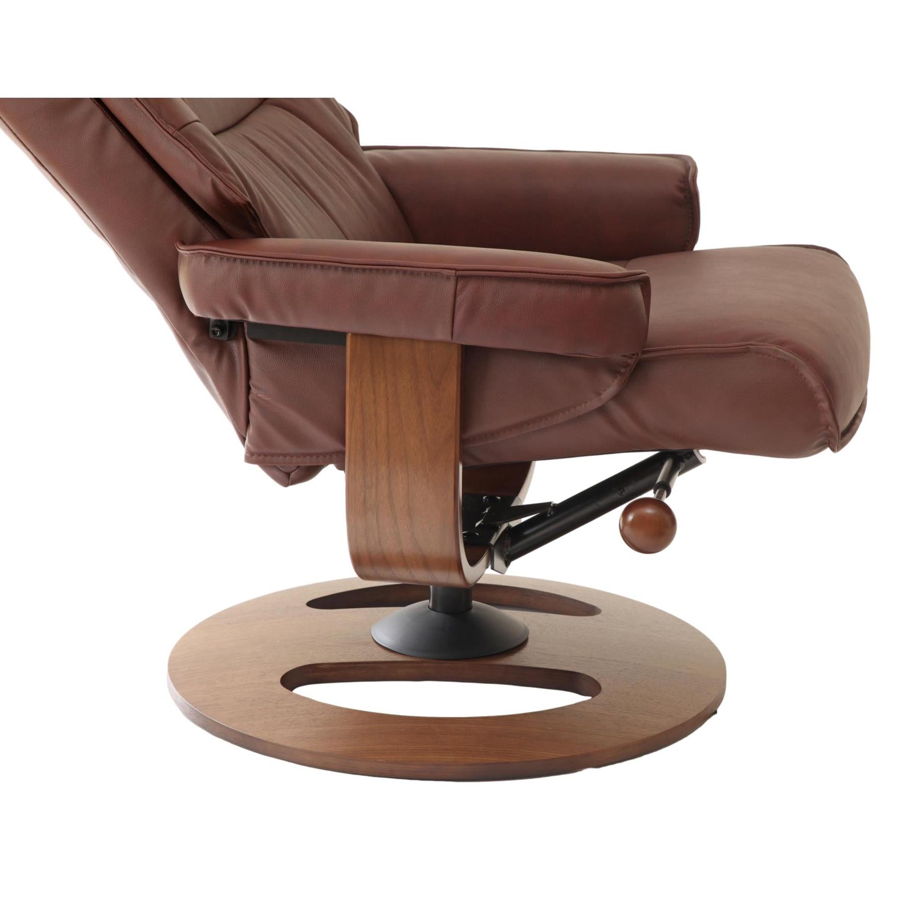 The Newton Swivel Recliner Chair & Matching Footstool – Chestnut Leather