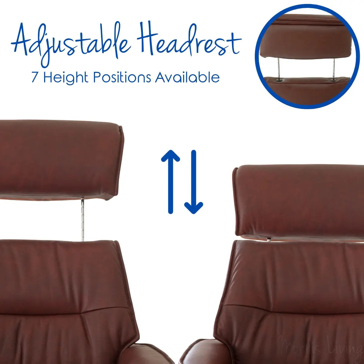 The Newton Swivel Recliner Chair & Matching Footstool – Chestnut Leather Morris Living