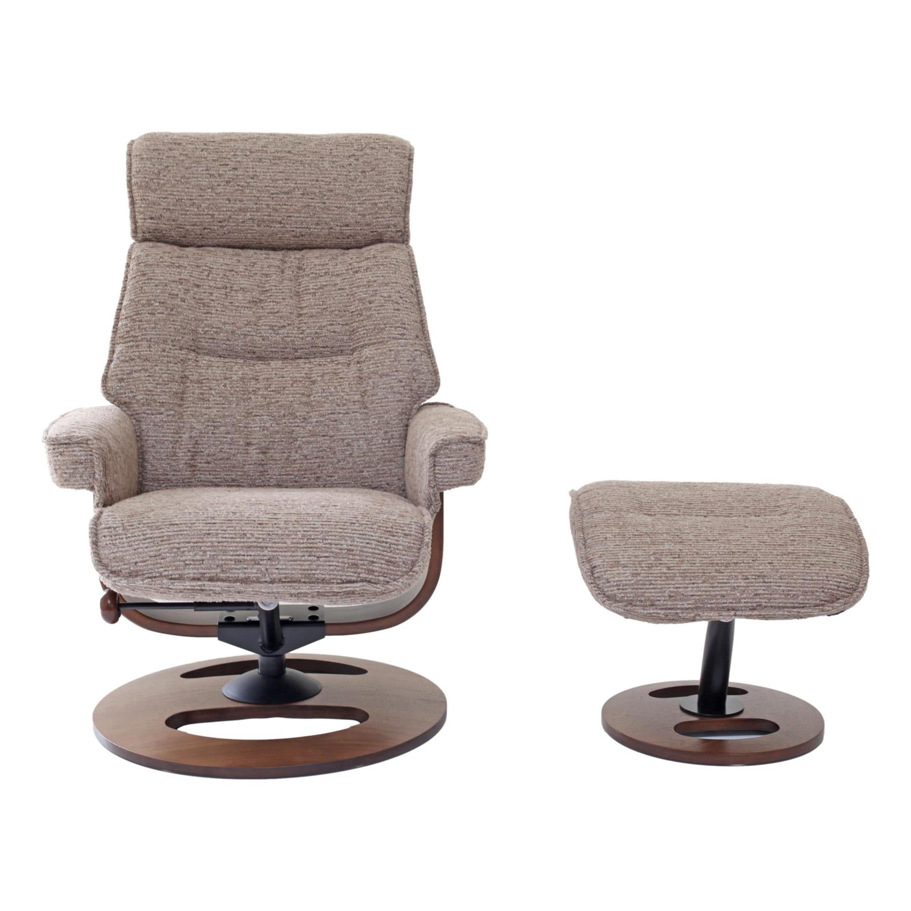 The Newton Swivel Recliner Chair & Matching Footstool – Mink Fabric