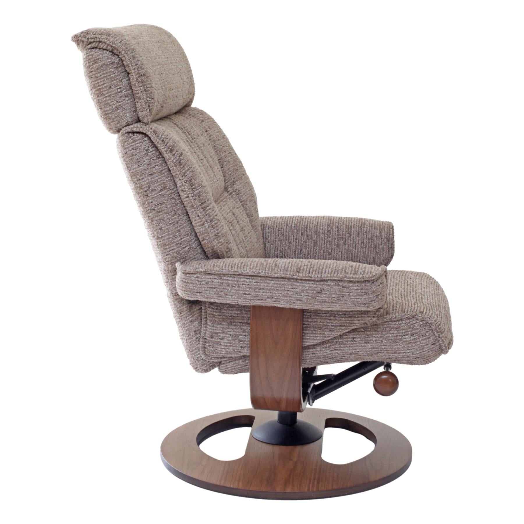 The Newton Swivel Recliner Chair & Matching Footstool – Mink Fabric